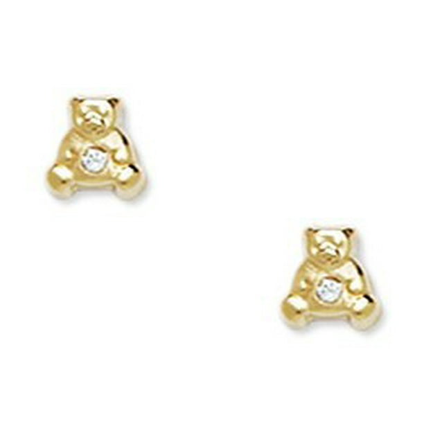 Jewels By Lux 14K Yellow Gold Post Screw Back Teddy Bear Womens Stud Earrings 